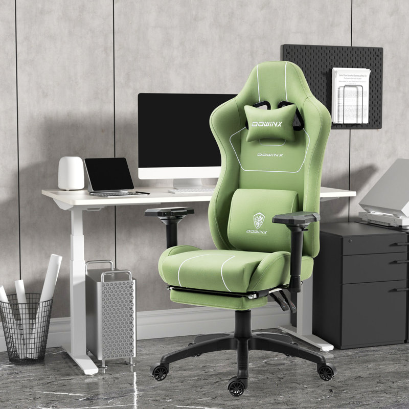Dowinx Adjustable Reclining Ergonomic Swiveling PC & Racing Game Chair with Footrest, Green