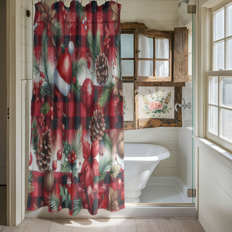 Rideau de douche standard 1 pièce Yuletide Checkers, H 74 po x l 71 po