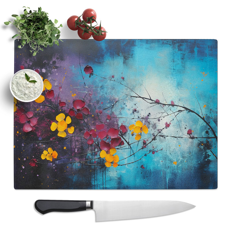 Cosmos Flowers Abstract  Glass Chopping Board