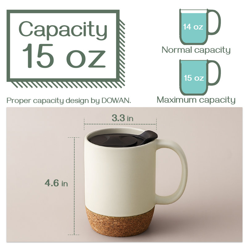 Dowan 2-Piece 15-Ounce Ceramic Mug Set With Cork Base, Beige