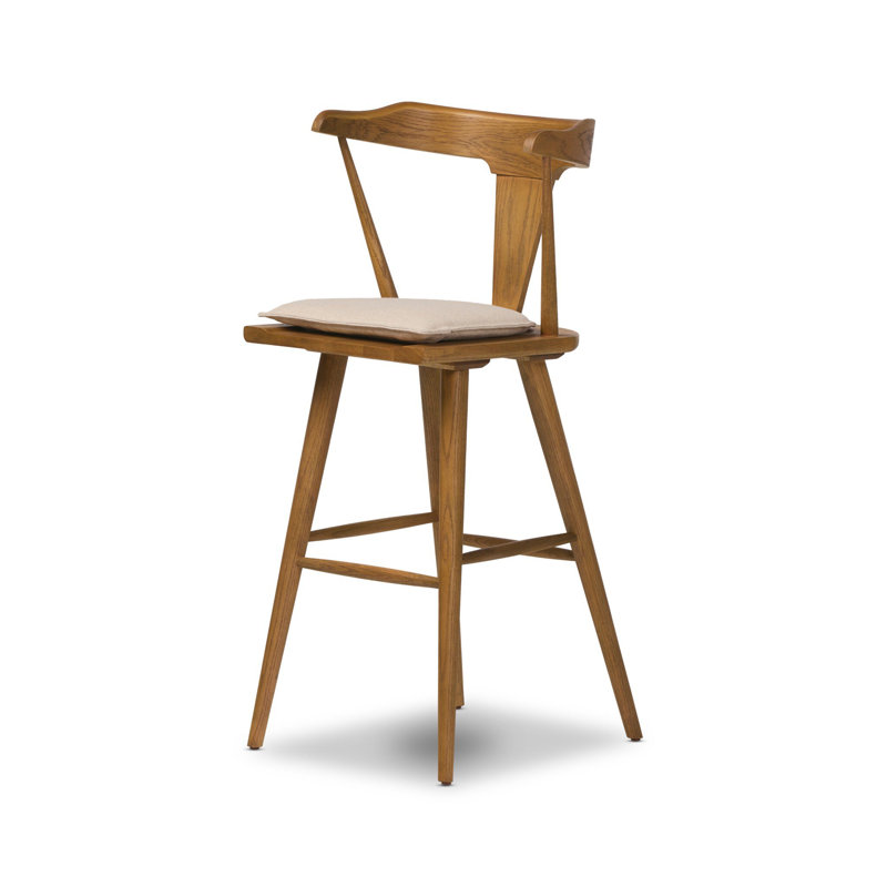 Garth Solid Wood Bar Stool, Bar Stool (29.94" Seat Height), Antwerp Natural/Linen Blend, Sandy Oak
