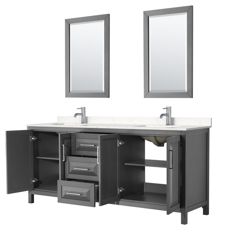Daria 80'' W Double Vanity, Dark Gray, Polished Chrome, Carrara Cultured Marble