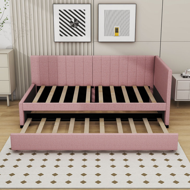 Lit de jour avec gigogne Liddington, Rose, Lit simple