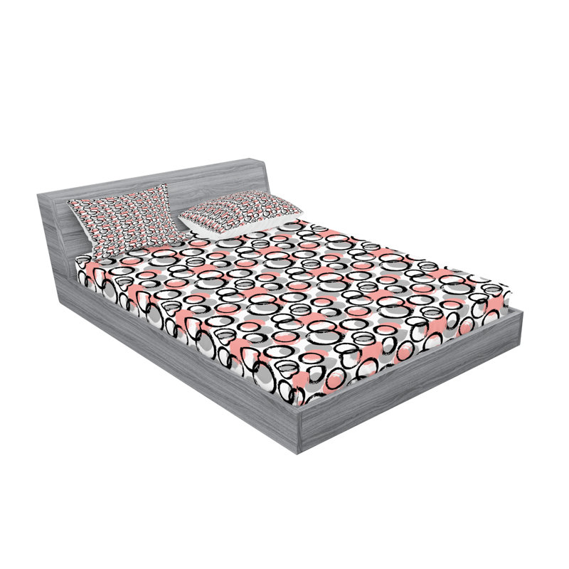 Drap-housse et coussin décoratif géométriques Ambesonne gris rosé, Ensemble de draps pour très grand lit + 5 pièces