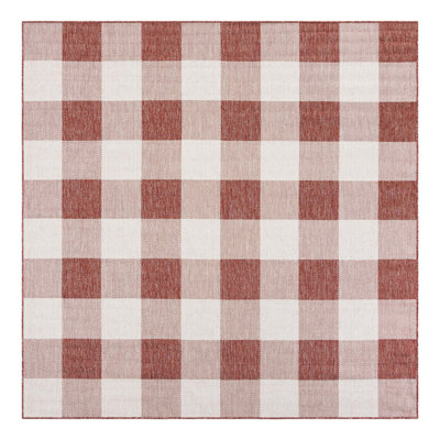 Tatasha Gingham Power Loom Polypropylene Plastic Indoor/Outdoor Area Rug in White/Red