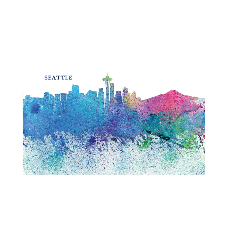 Seattle Washington Skyline Silhouette Impressionistic Splash by Markus & Martina Bleichner - Wrapped Canvas Painting