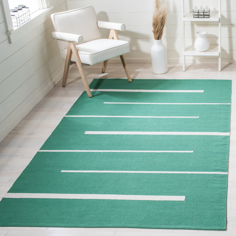 Estine Hand Woven Cotton Striped Rug, Rectangle 9' x 12'