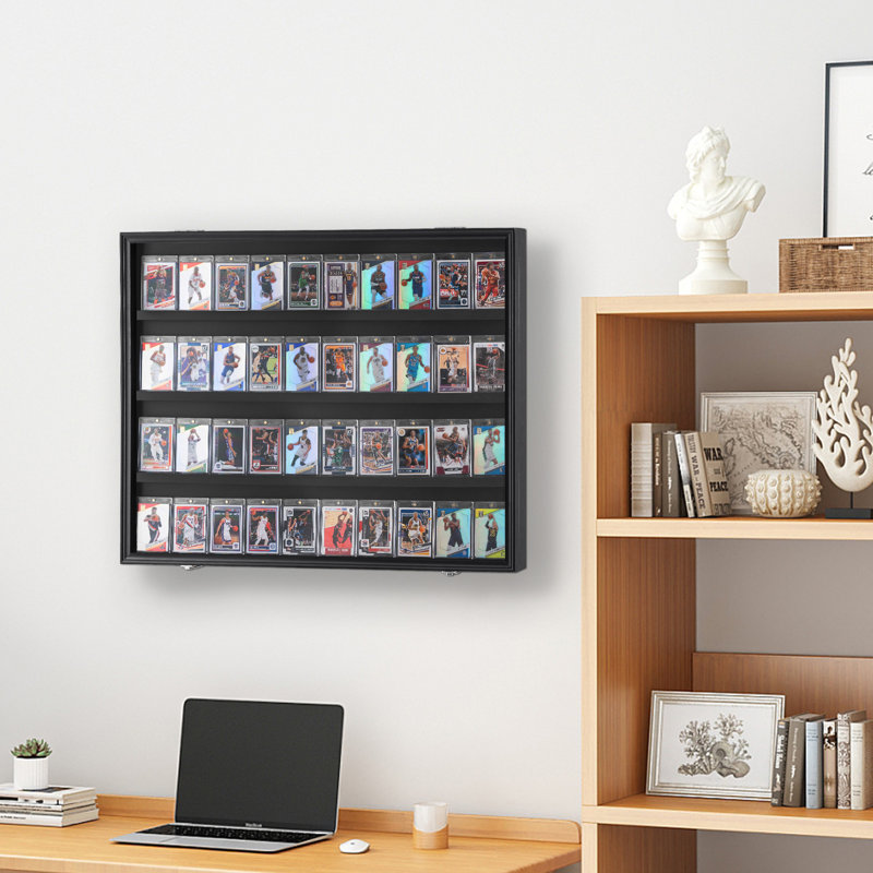 Black Lockable Wall Mounted Sports Card Display Case with UV Protection