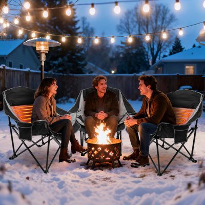 Oversized Heated Camping Chair With 3-Level Warmth & Dual Heating Zones, Portable Folding Outdoor Heated Seat For Camping, Sports & Lawn Use (Battery Not Included)