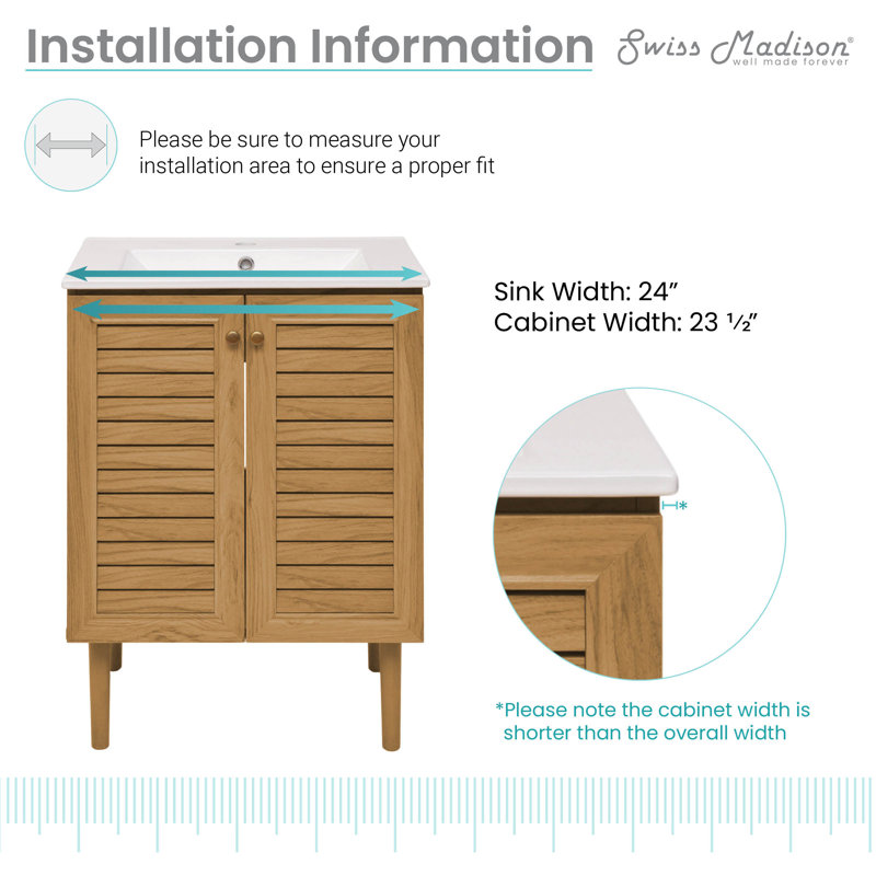 Meuble-lavabo autoportant 24 po Bron, Trou unique, Blanc, Chêne doré