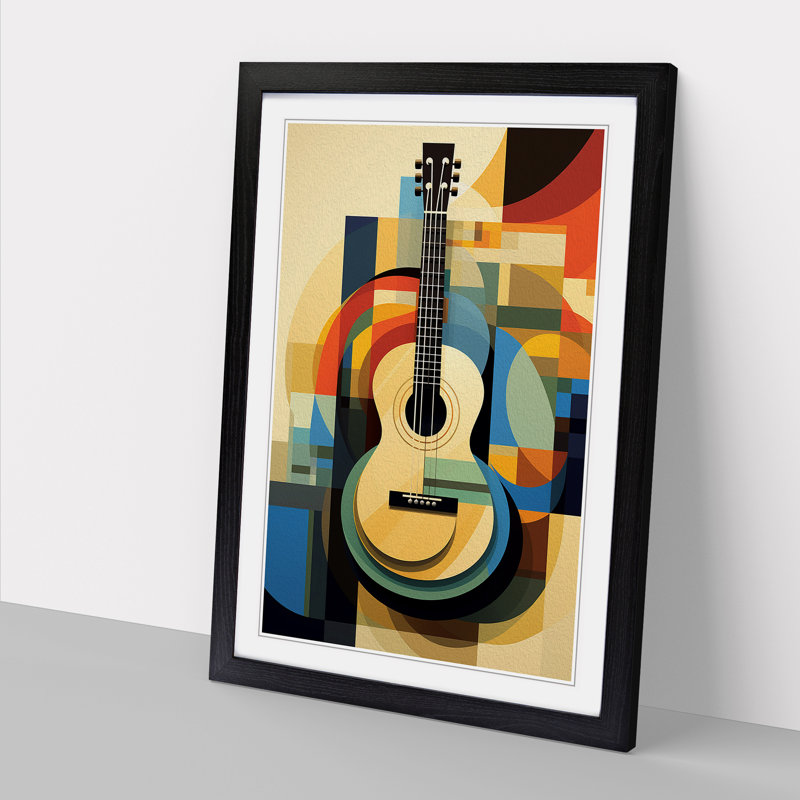 Acoustic Guitar Geometric Framed Print, 46cm H x 34cm W x 2cm D, Black