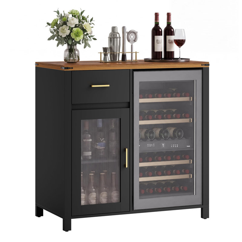 Coffee Bar Cabinet with Fridge Space, Mini Fridge Stand, Black