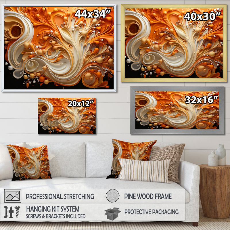 Abstrait flammes de café fluides - formes abstraites, impressions sur toile, Cadre flottant noir, H 12 po x l 20 po x P 1 po