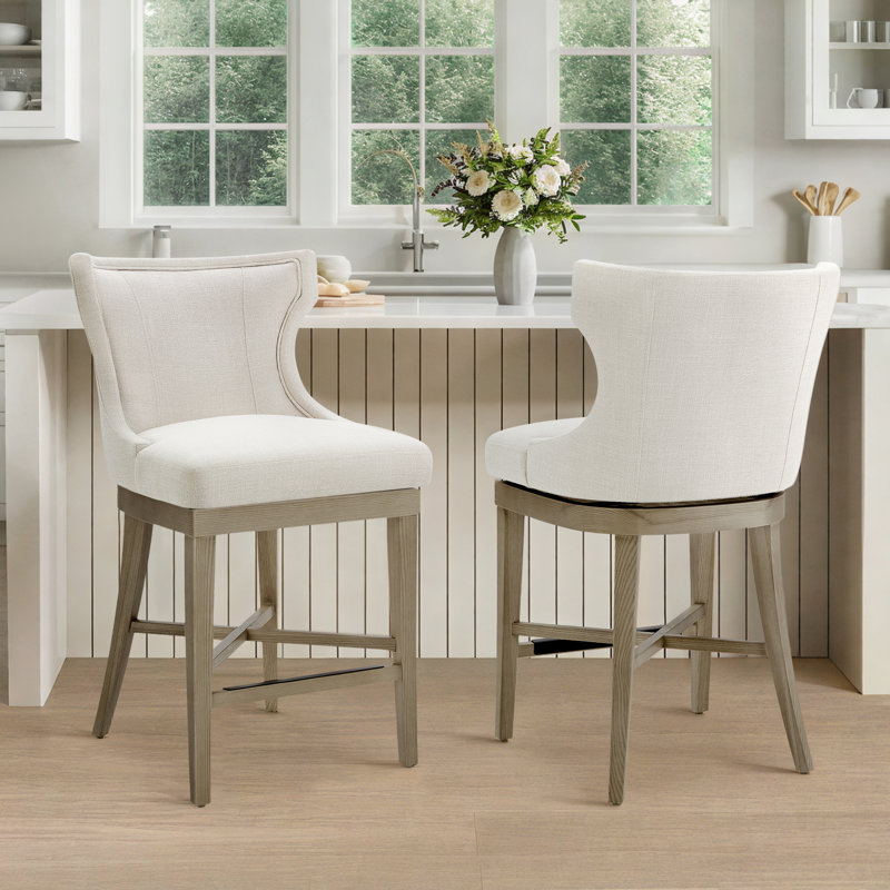 Cairo Willow Upholstered Swivel Counter Stool, Effie Linen Performance Linen
