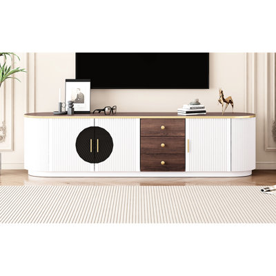 80-Inch Tv Table, White With 3 Drawers, 2 Cabinets, 1 Shelf And Metal Handles Entertainment Center For Living Room Stand Tvs, Interior Thought