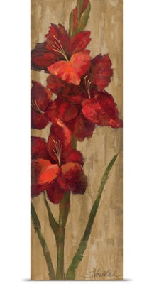 «Vivid Red Gladiola on Gold» par Aniessa, reproduction d'art