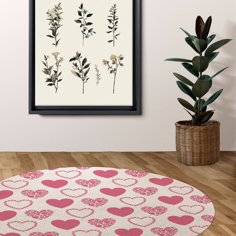 Tapis tressé avec cœurs Valentine, Rond 5 pi