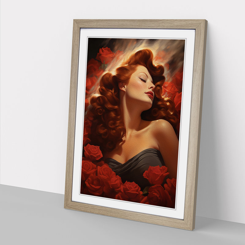 Red Headed Woman Romanticism - Framed Print, Oak, 64cm H x 46cm W x 2cm D