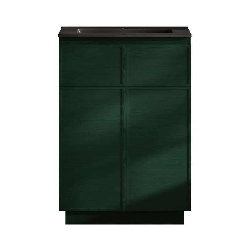 St. Tropez 24" Freestanding Bathroom Vanity In Green Oak With 3-Hole Centerset Sink Top, Black, Green, Single