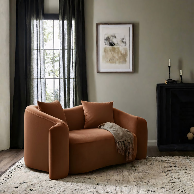Causeuse en velours Haida, Velours cognac