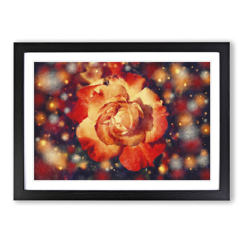 Orange Rose Flower - Framed Print, 36cm H x 48cm W x 2cm D, Black Framed