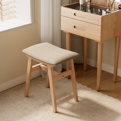 Solid Wood Small Vanity Stool with Saddle Cushion, High-Rebound Sponge Seat, Easy Assembly Makeup Chair