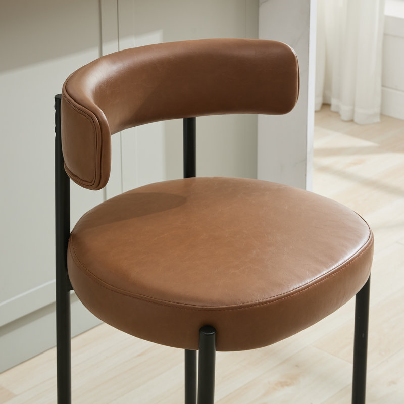 30" Modern Faux Leather Upholstered Bar Stool with Curved Low Back and Metal Frame, Whisky Brown, 3