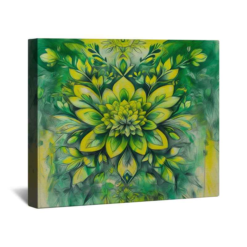 Toile tendue à motif floral vert en plusieurs tailles, 16 x 16 pouces