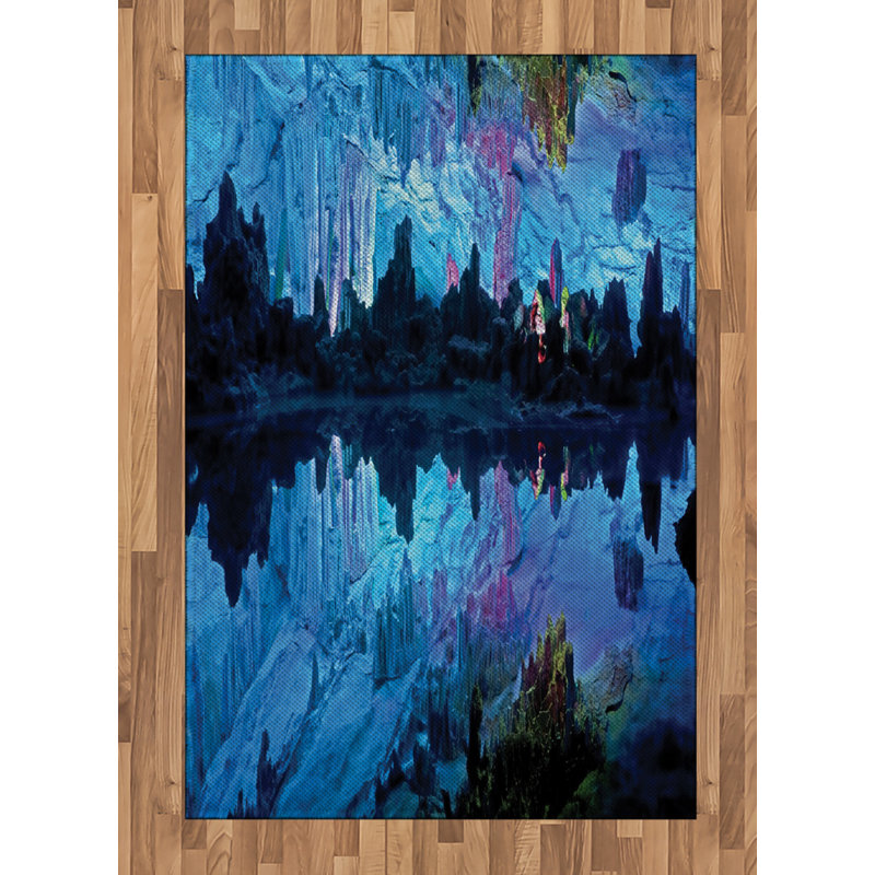 Tapis décoratif naturel en fibres de polyester à densité élevée bleu naturel Natural Cave, Rectangle— 4 pi x 5 pi 8 po