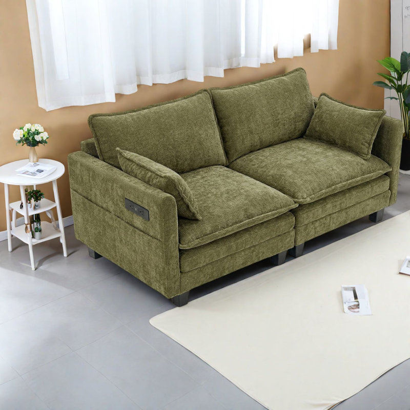Canapés multifonctionnels modernes, canapé compact 2 places en chenille verte pour appartement, Vert