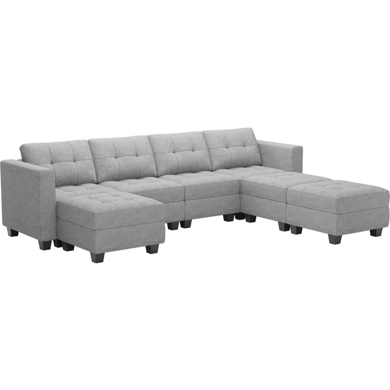 Ashbury Hunsicker 116.4" Wide U Shaped Sofa Storage Couch with Ottoman Chaise, Sectional Modular Sofa Livingroom Apartment Couch