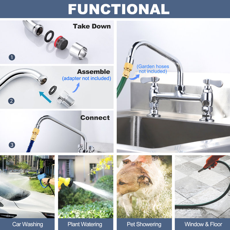 Polished Chrome Double Handle Deck Mounted Kitchen Faucet