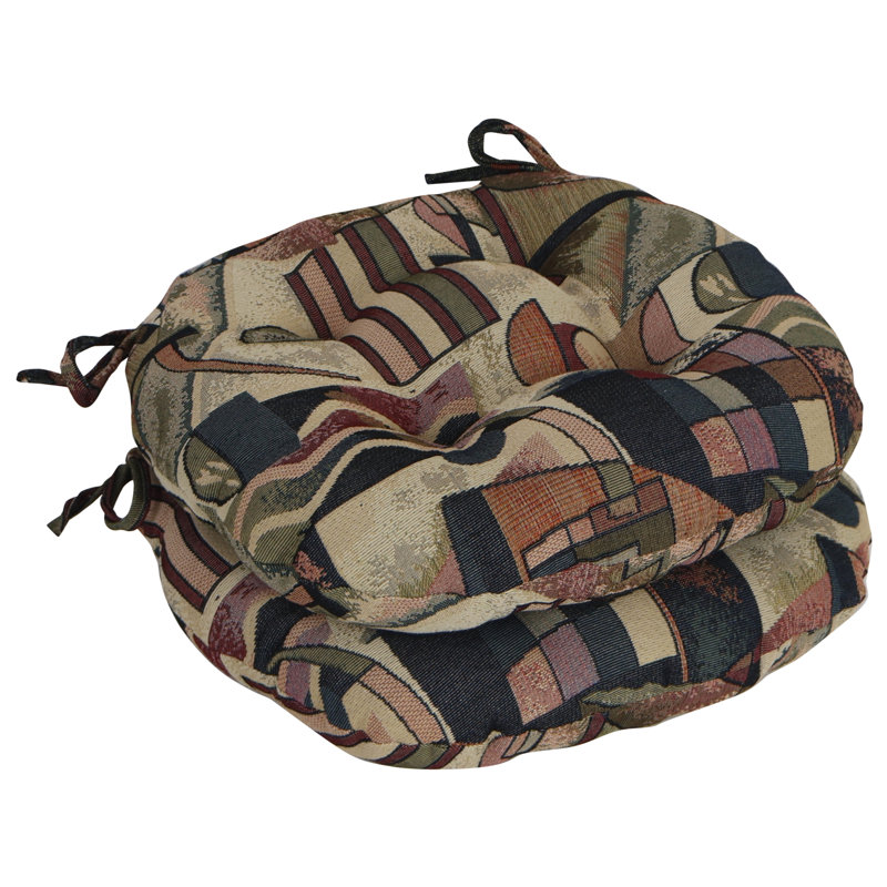 16-Inch Round Woven Tapestry Tufted Chair Cushions (Set Of 2)