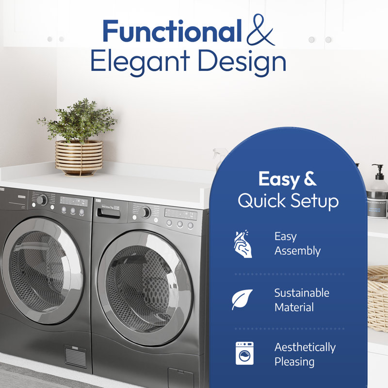 OfficeSimpli Washer Dryer Countertop 27.5 x 54 Heavy-Duty Laundry Countertop Over Washer and Dryer, Laundry Room Countertop Organization Solution with Non-Slip Pads, Glacier White
