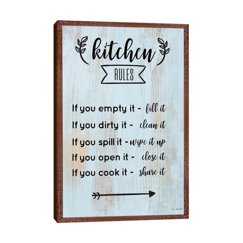 Kitchen Rules - Print on Canvas, 66.04cm H x 45.72cm W x 3.81cm D, Classic Brown Wood Floater Framed