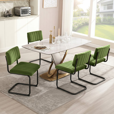 Anatolii 19.6" H Mid-Century Modern Channel Velvet Cantilever Dining Chairs(Set of 4)
