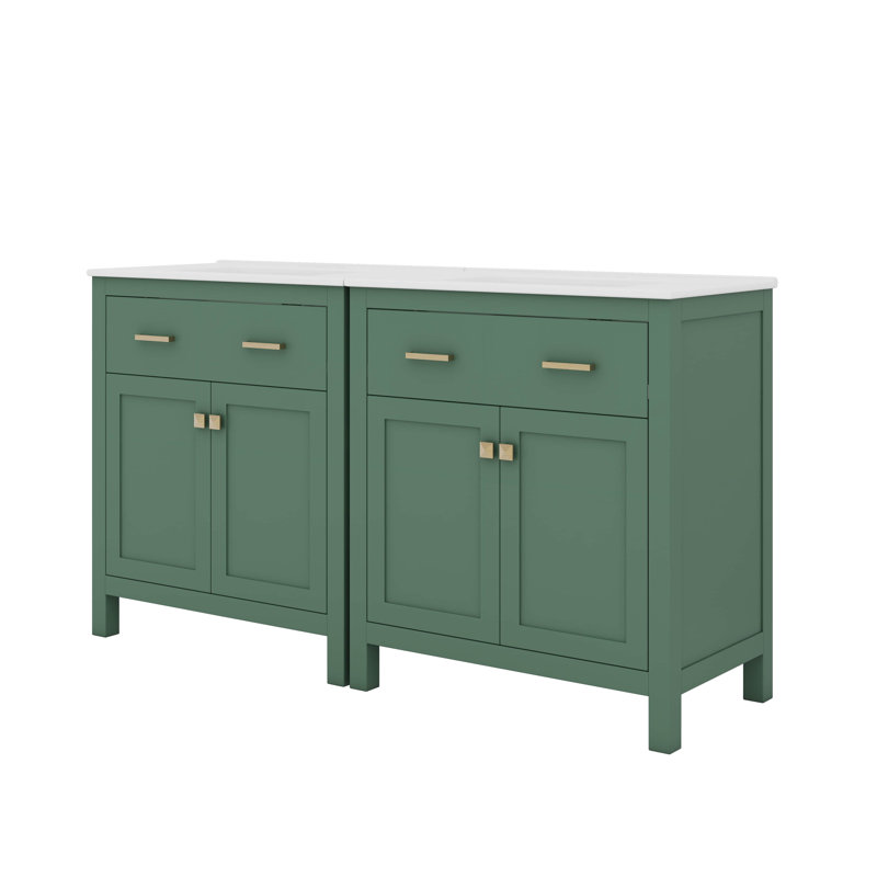 Ensemble de meuble-lavabo 60 po avec lavabo double 60 po avec tablette réglable et portes à fermeture douce, Vert