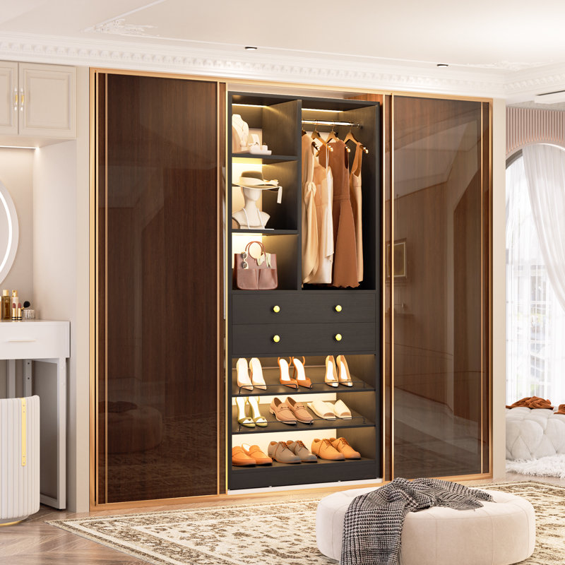 Organisateur de garde-robe de 2,7 m avec 2 tiroirs en bois et 1 tringle, Chêne blanchi