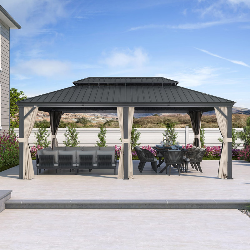 Purple Leaf 12' X 20' Hardtop Gazebo With Galvanized Steel Double Roof Aluminum Metal Gazebo For Patio Lawn And Garden Included Netting And Beige Curtains