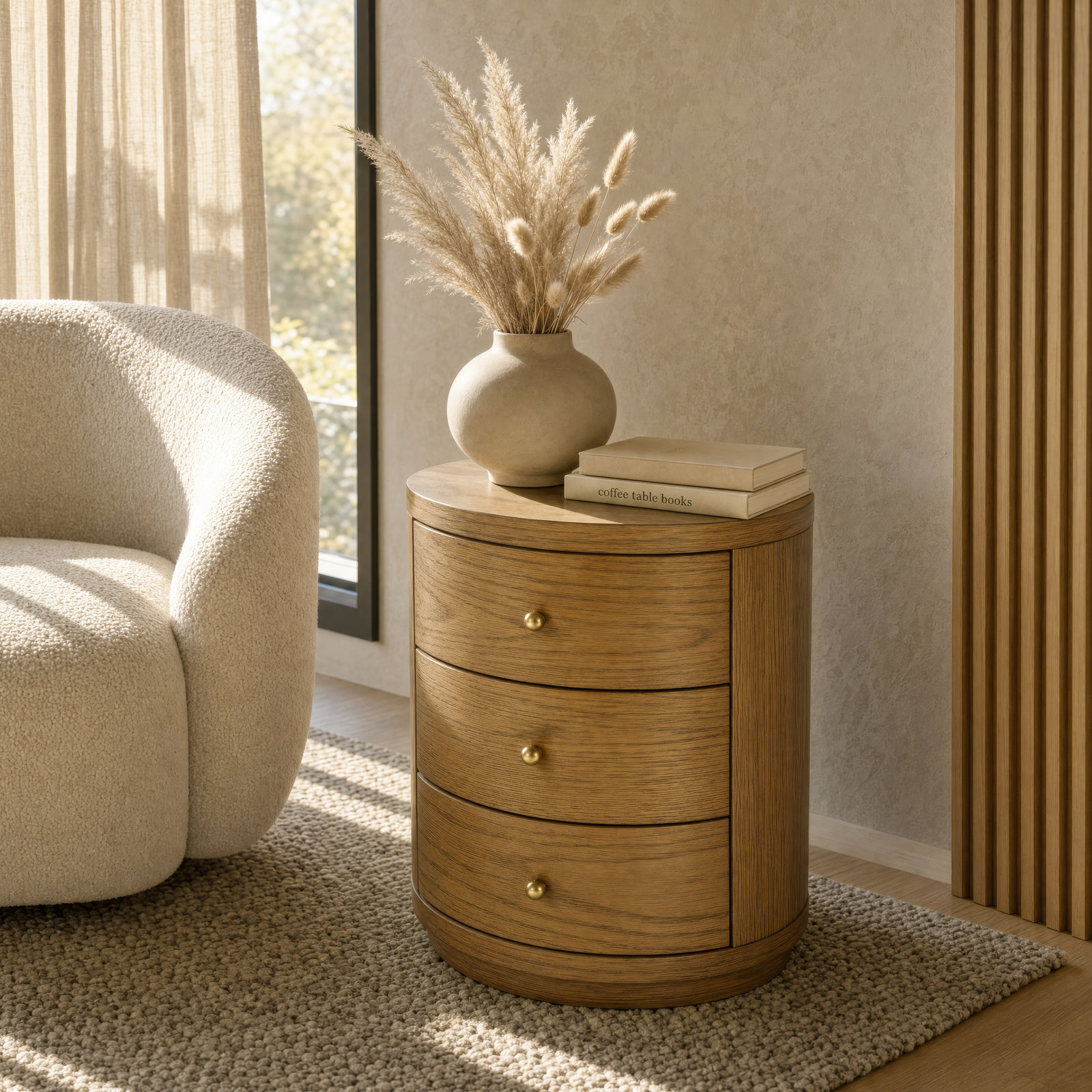 Celine 3-Drawer Acacia Nightstand, Light Natural Brown