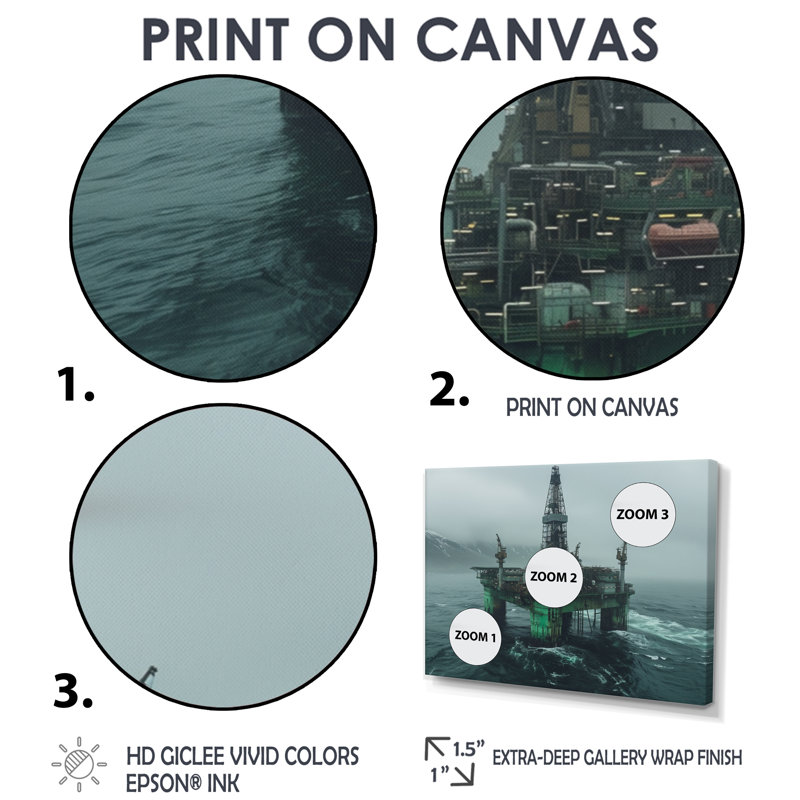 «Grey Green Winter Drilling Dynamics Oil Rig I», reproduction d'art sur toile, Toile avec cadre flottant brun