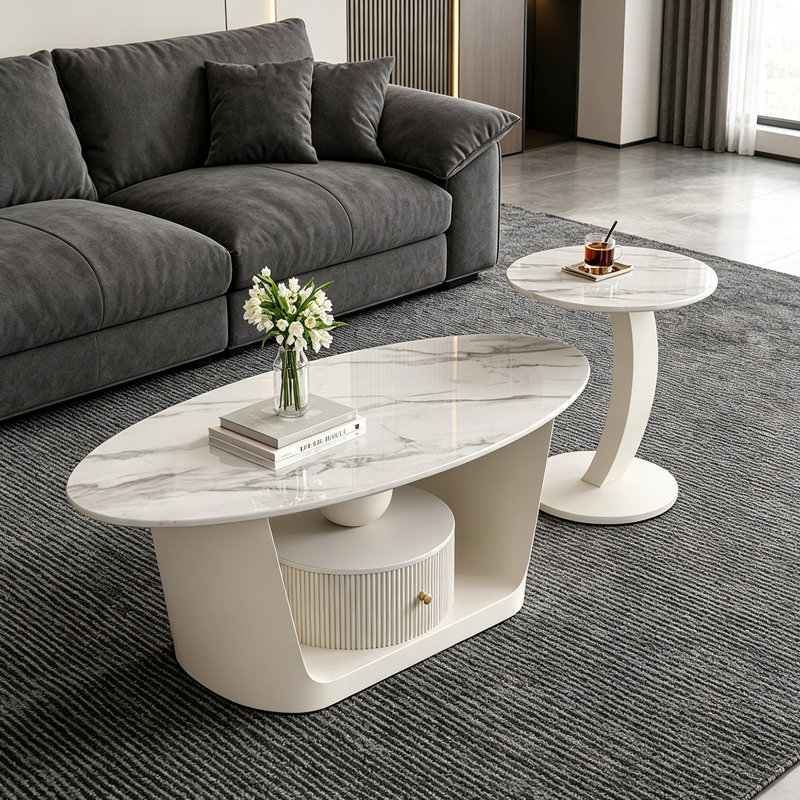 Ensemble de tables basses Creamy Style Home, 15.74" H x 39.37" W x 21.65" D, Light Gray/White