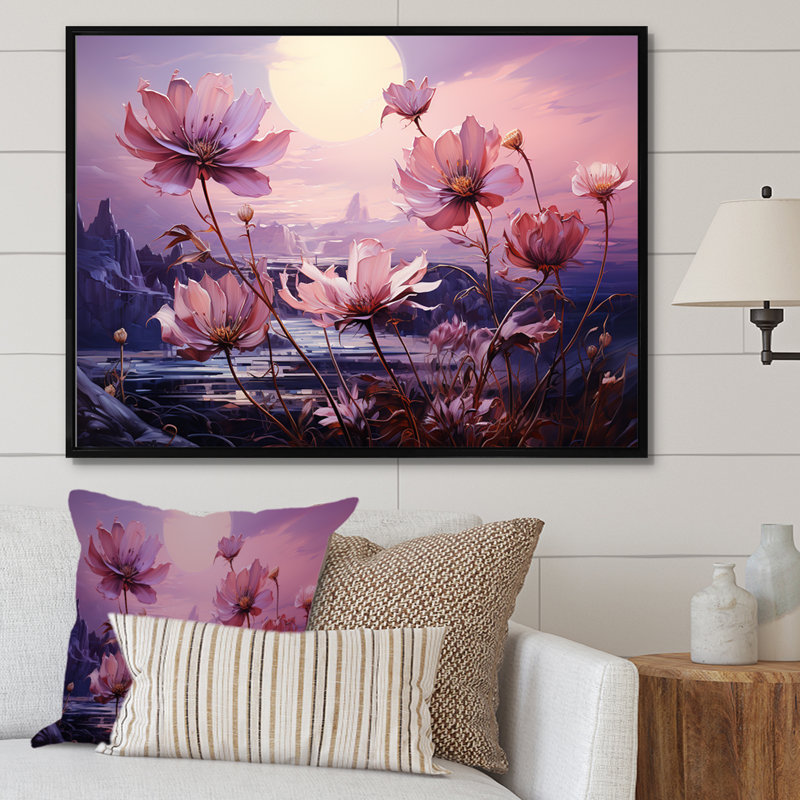 Harmonious Violet Flowers Field II sur impression sur toile, H 16 po x l 32 po x P 0,5 po, Cadre flottant noir