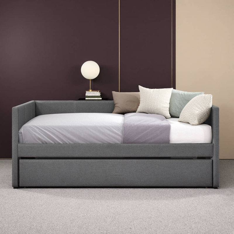 81" Daybed with Trundle – Gray Fabric Upholstery, Wooden Frame, Modern Design – Twin Pull‑Out Trundle, No Box Spring Needed – Space‑Saving Sofa Bed for Guest Room, Living Room, or Home Office