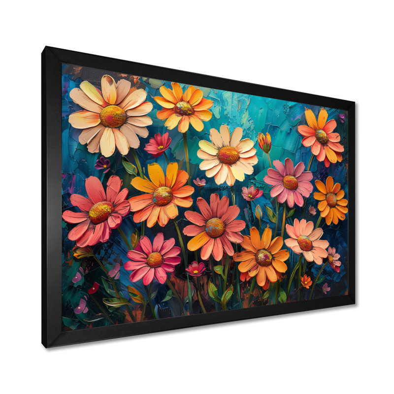 Collage de jardin multicolore «I» - marguerites, H 30 po x l 40 po, Cadre simple noir