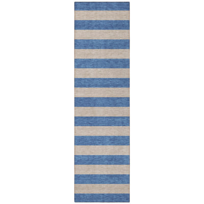 8' Runner Tan Striped Washable Non Skid Indoor Outdoor Runner Rug