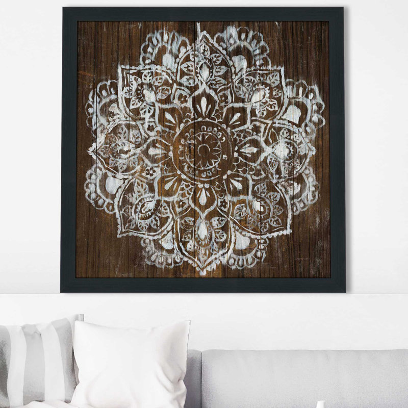 Mandala sur bois foncé - impression, Cadre espresso, H 31,5 po x l 31,5 po x P 1 po