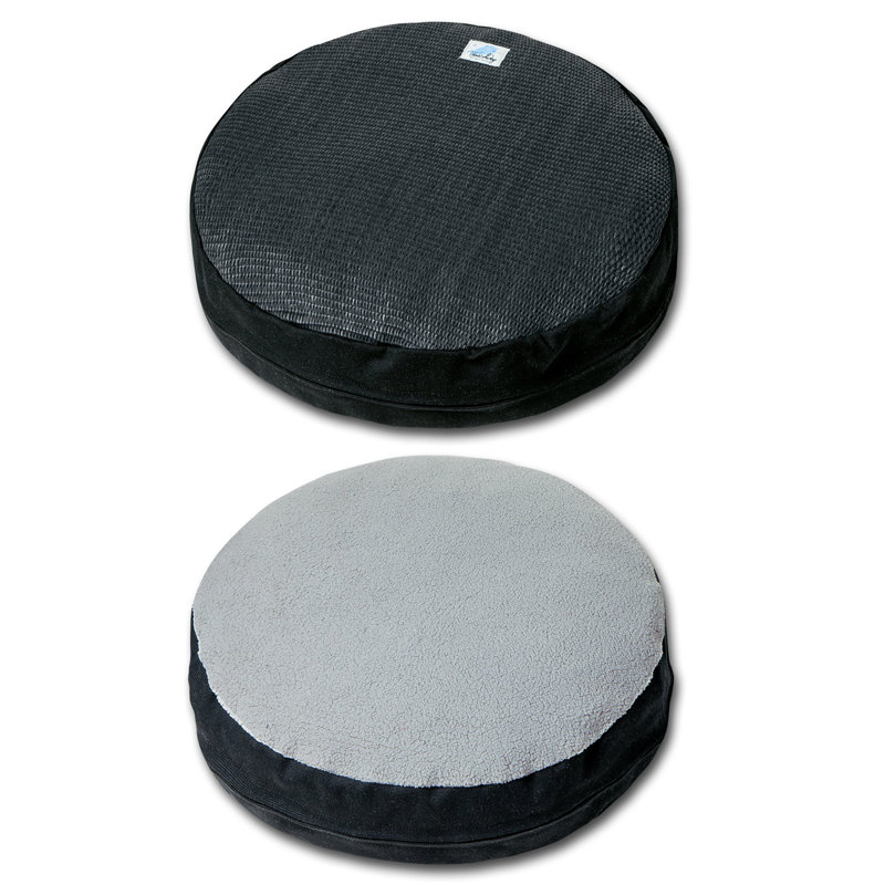 Black Round Wool Cat Bed with Teaser Toy