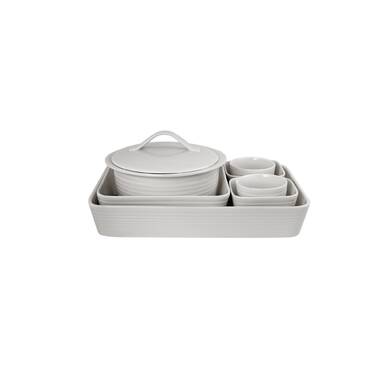 La Rochelle 7 Pc. Ceramic Bakeware Set with Square and Round Pans, Rustic Farmhouse Dishes for Baking, Cooking, Lasagna, and Pastries, Thick