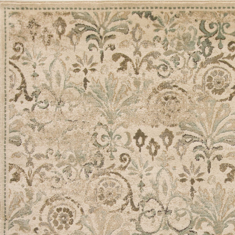 Tapis décoratif floral ivoire tissé à la machine 3 pi x 5 pi